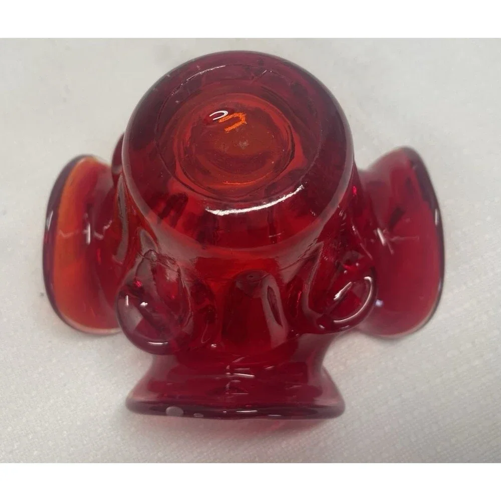 Vintage Murano Glass Votive Candle Holder Trinkets Red Ruffled Edge Decorative